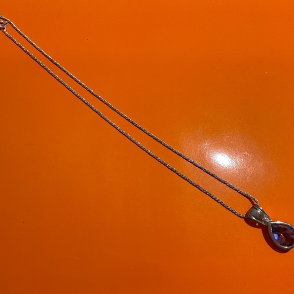 Large 1” Amethyst Teardrop Pendant Sterling Silver Necklace 16" Rope Chain - Picture 4 of 15